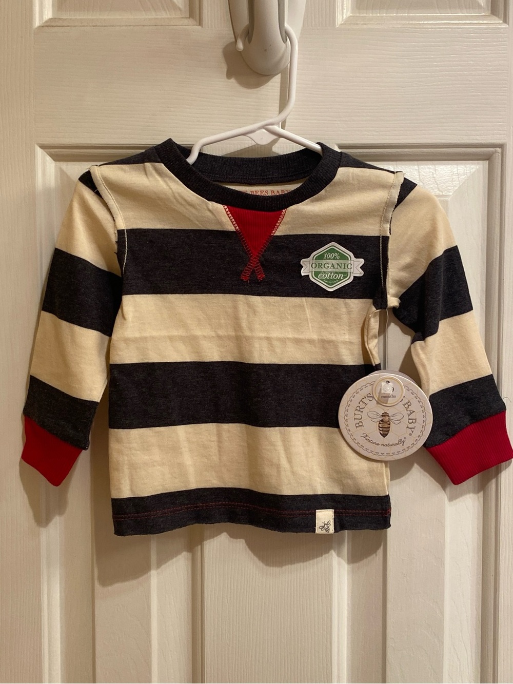Burt's Bees Baby Striped Rugby-Look Organic Cotton Tee Shirt Size 6-9 Months NWT